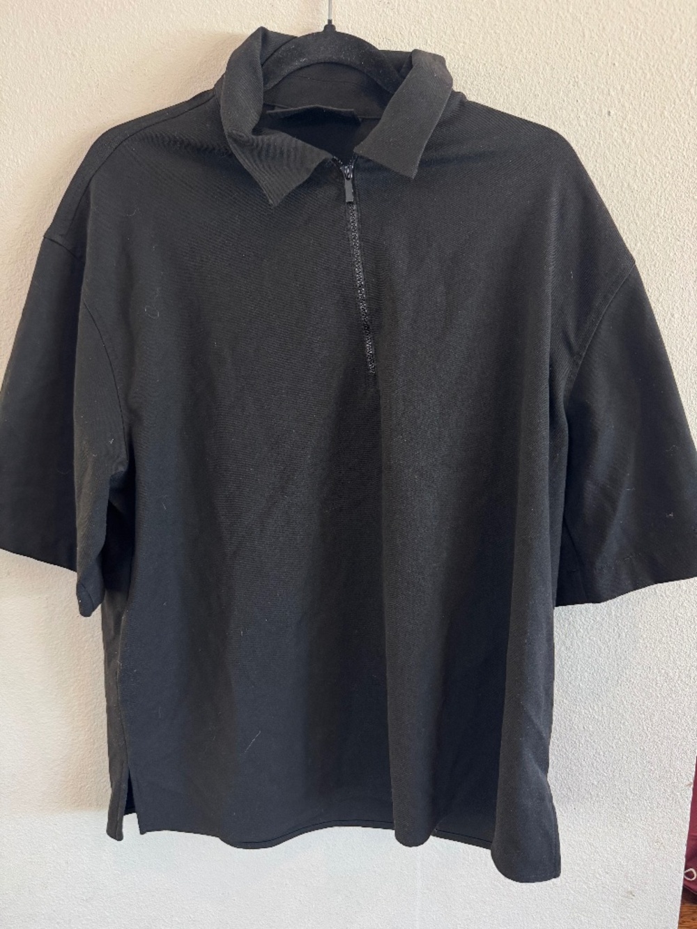 Zara Black Half-Zip Collar Short Sleeve Shirt Medium